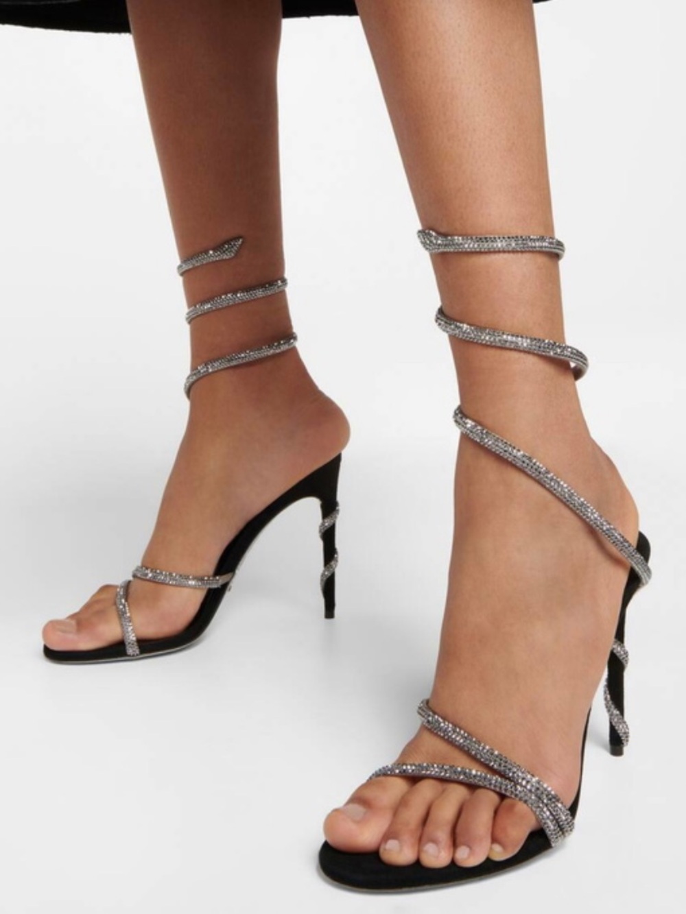 Rene Caovilla | Cleo Crystal Strappy Embellished Velvet Sandal Heel